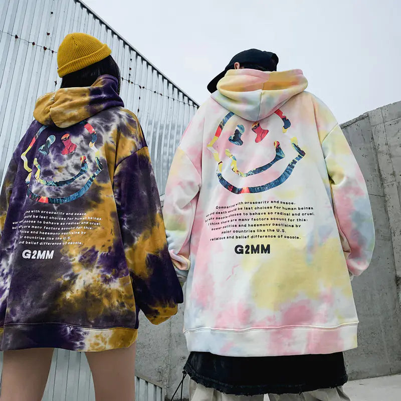 Tie-Dye Smiley Face Hoodies for Couples