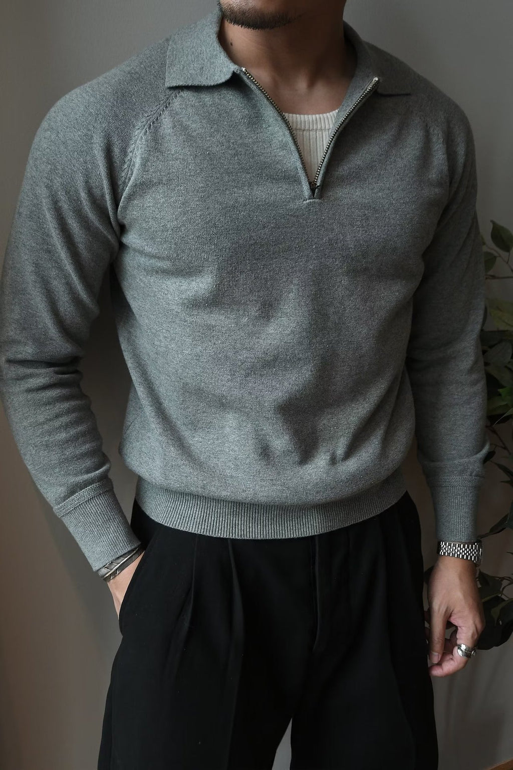 Men's Half Zipper Knitted Polo Shirt