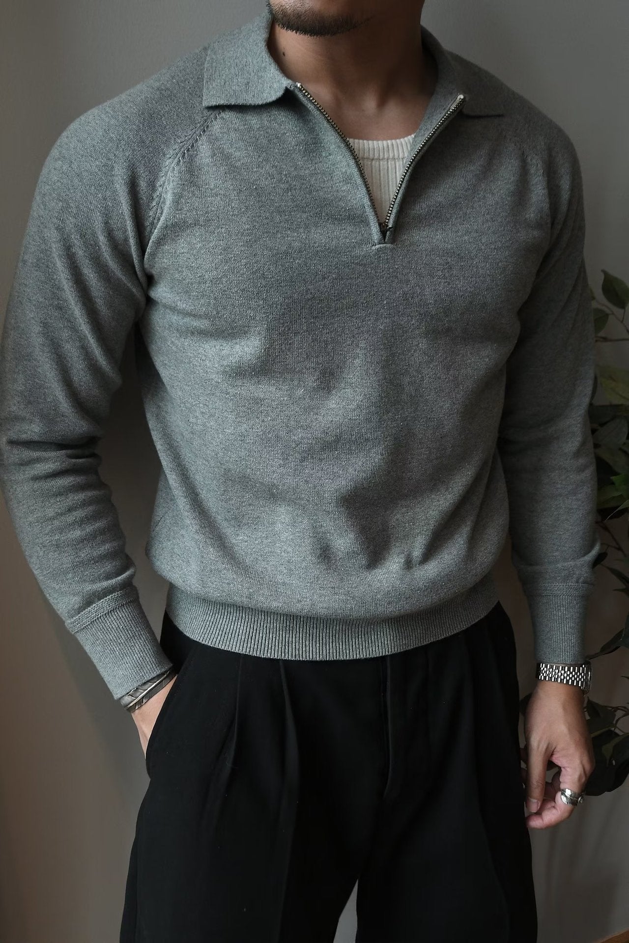 Men's Half Zipper Knitted Polo Shirt