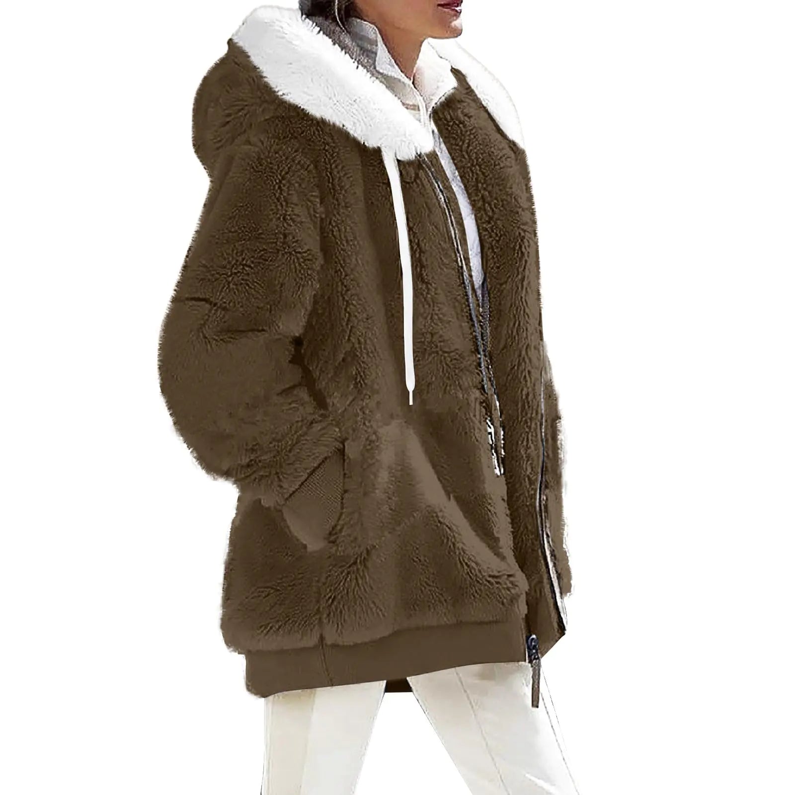 midelxp Winter Coats for Women 2024 Womens Fleece Zip Up Jackets Warm Plush Hooded Plus Size Winter Coats Oversized Fuzzy Jackets Shaggy Outerwear Comfy Fleece Jacket Women Fall Coats Fluffy Sweaters
