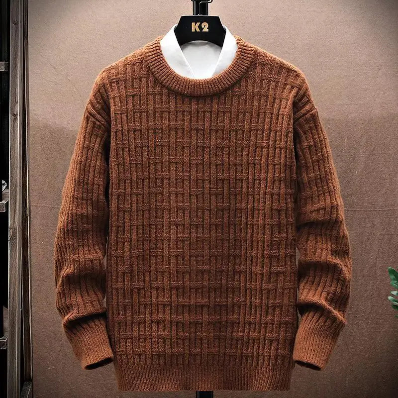 Men's Loose Knit Crew Neck Sweater for Winter