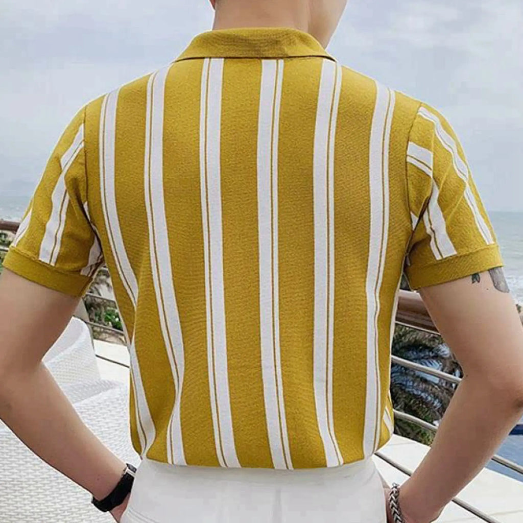 Men's Slim Fit Striped Knit Polo Shirt, Short Sleeve