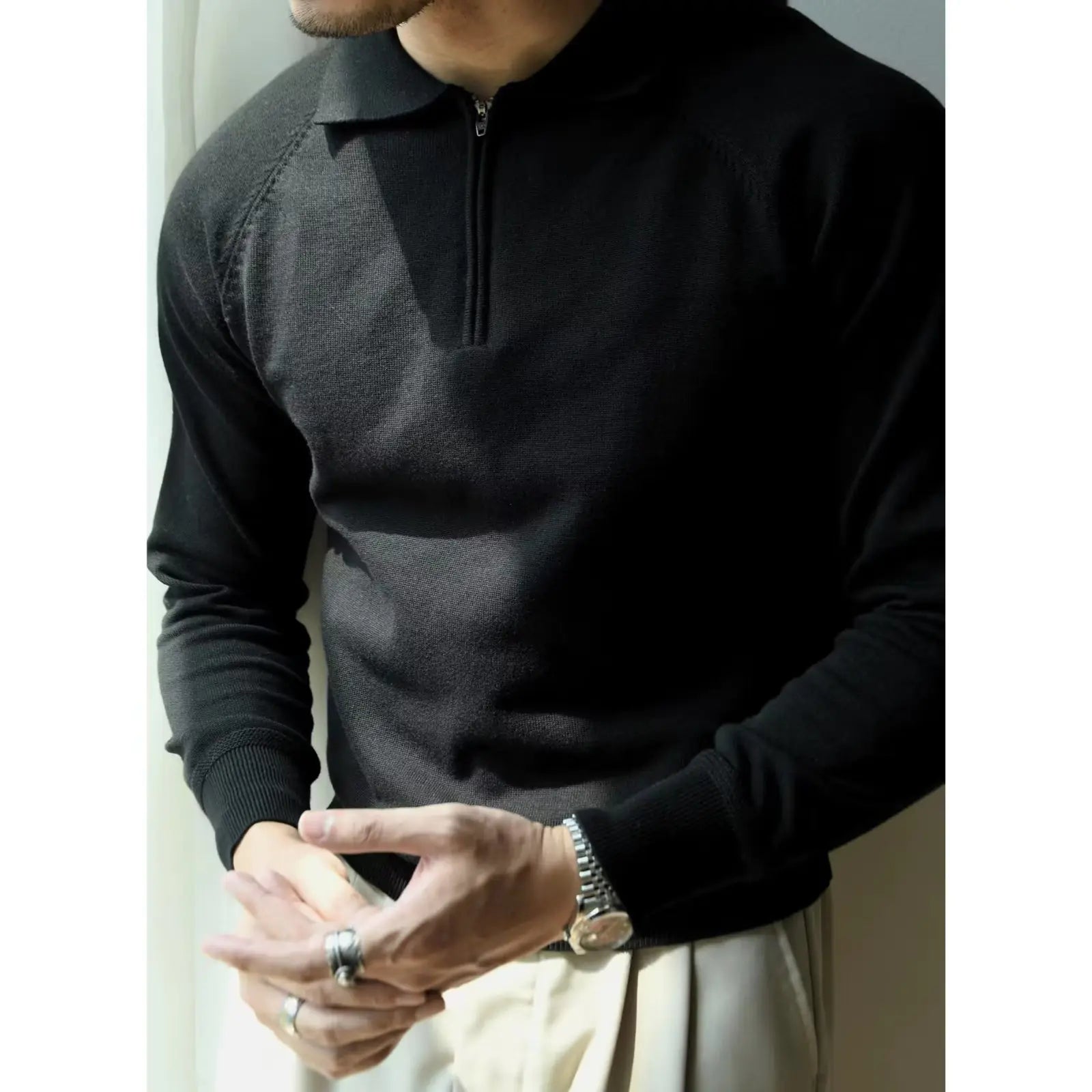 Men's Half Zipper Knitted Polo Shirt