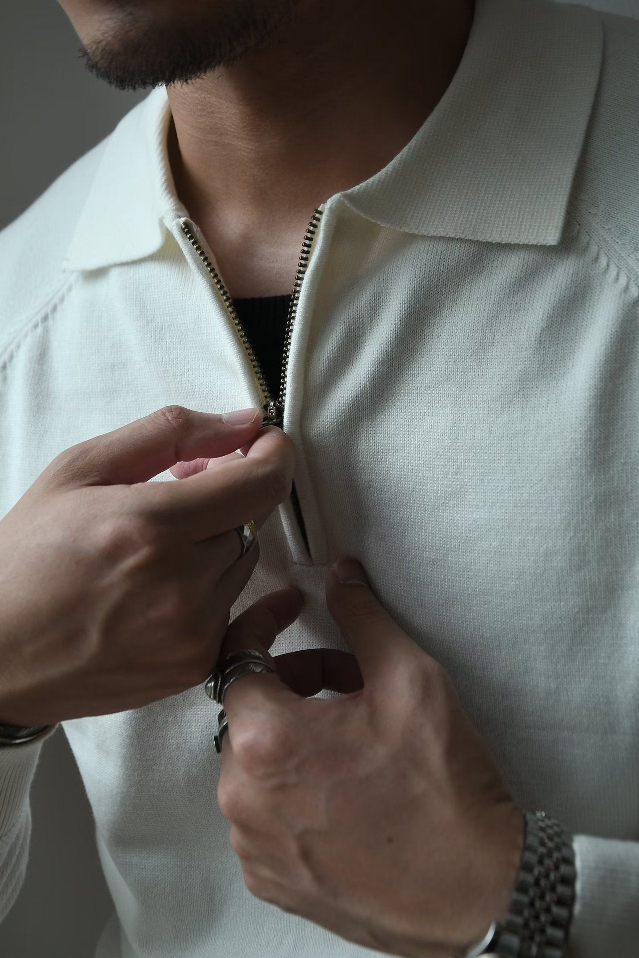 Men's Half Zipper Knitted Polo Shirt