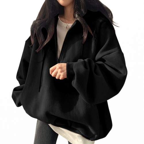 Fleece-lined Pullover Zipper Hoodie for Women