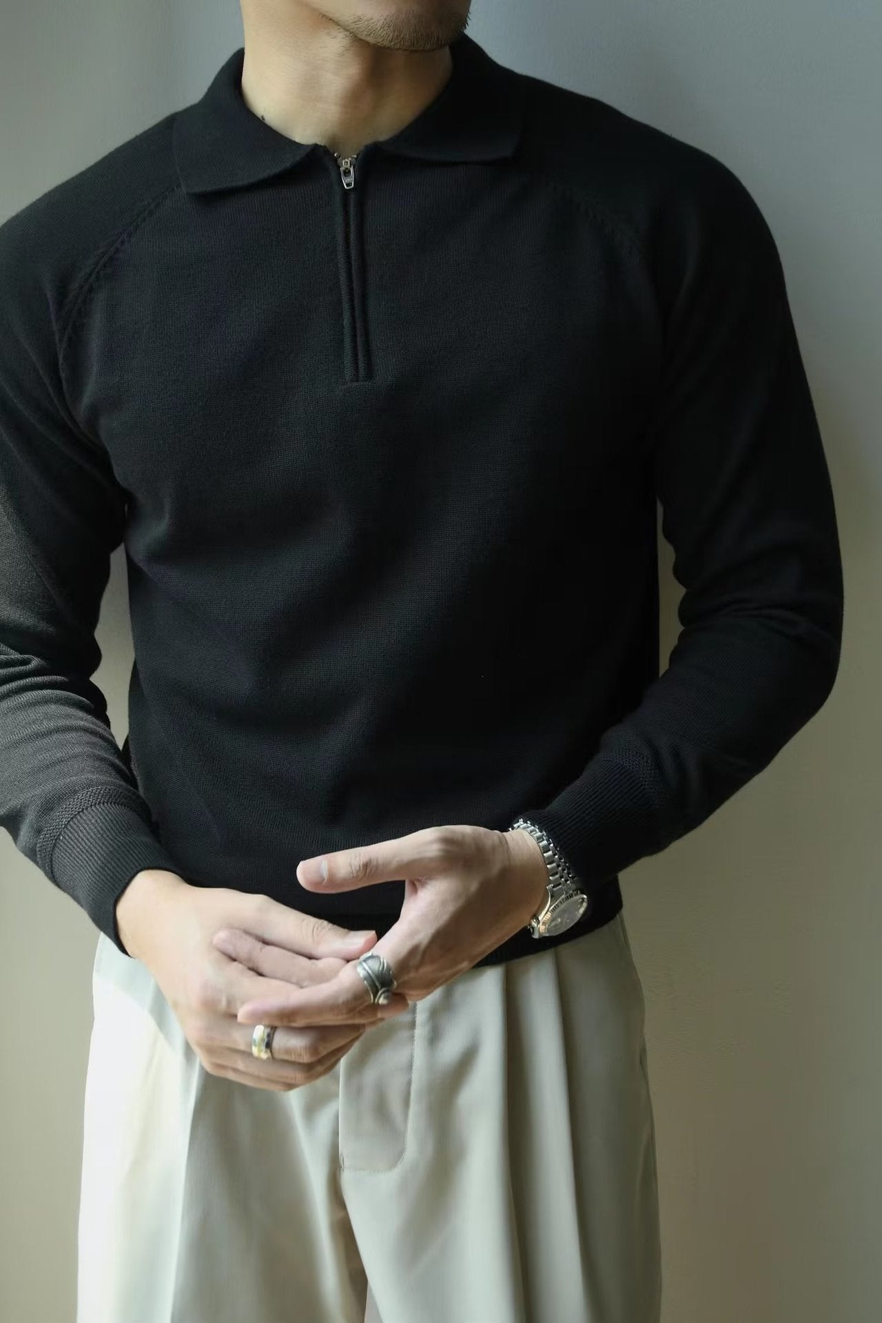 Men's Half Zipper Knitted Polo Shirt