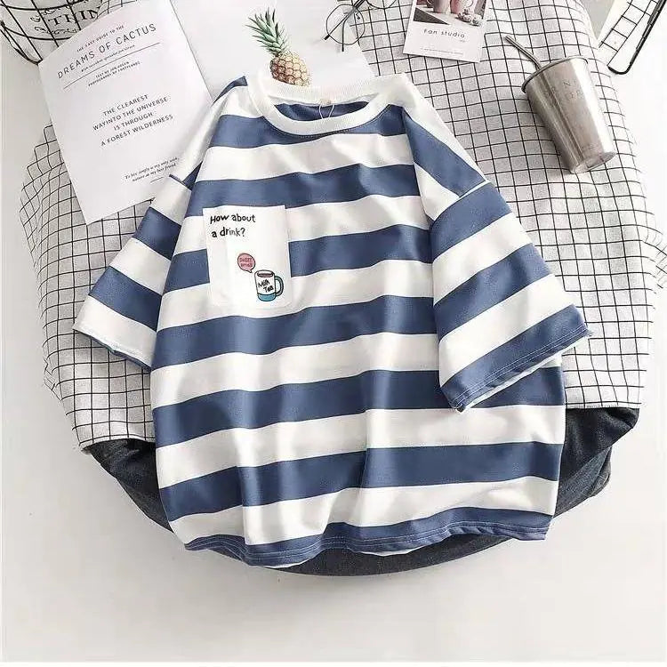 Summer Korean Style Loose Striped Short Sleeve T-Shirt