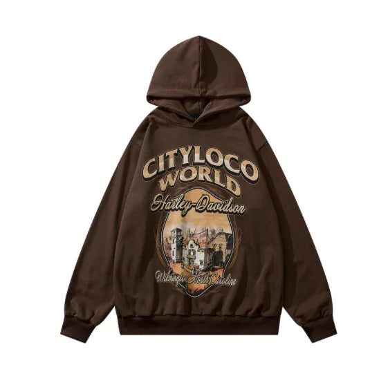 Retro High Street Hip Hop Cartoon Foam Print Hoodie