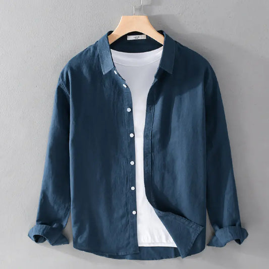 Men's Casual White Linen Long Sleeve Shirt 9206