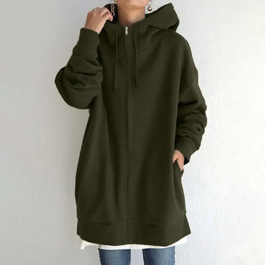 Zipper Hooded Plus Size Fleece Sweatshirt