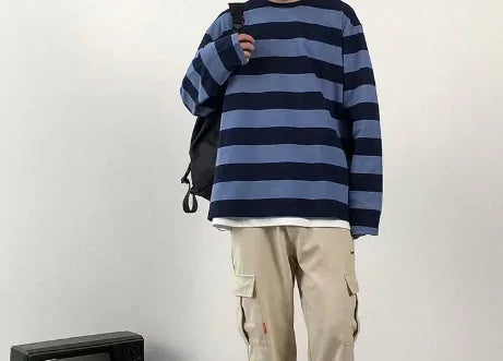 Women's Striped Long Sleeve Crew Neck Sweatshirt