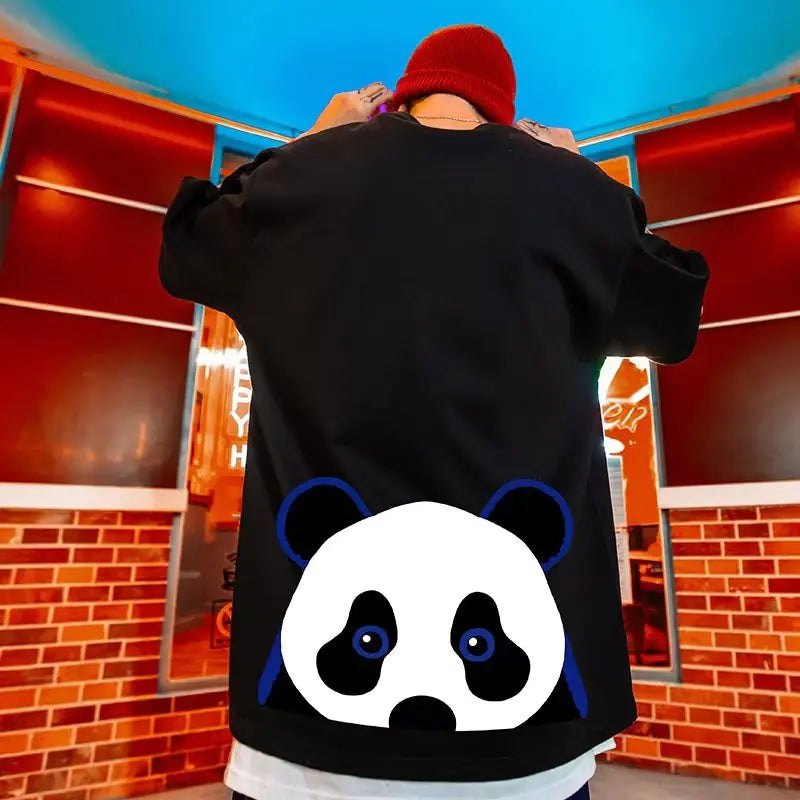 M-8XL Oversized Black and White Panda T-Shirt for Men
