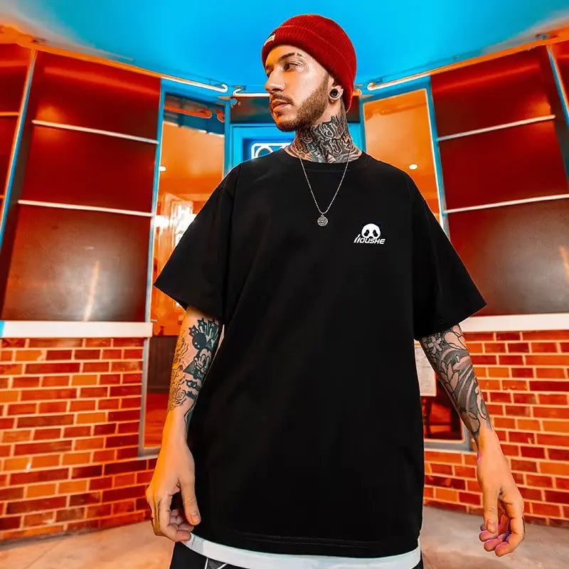 M-8XL Oversized Black and White Panda T-Shirt for Men