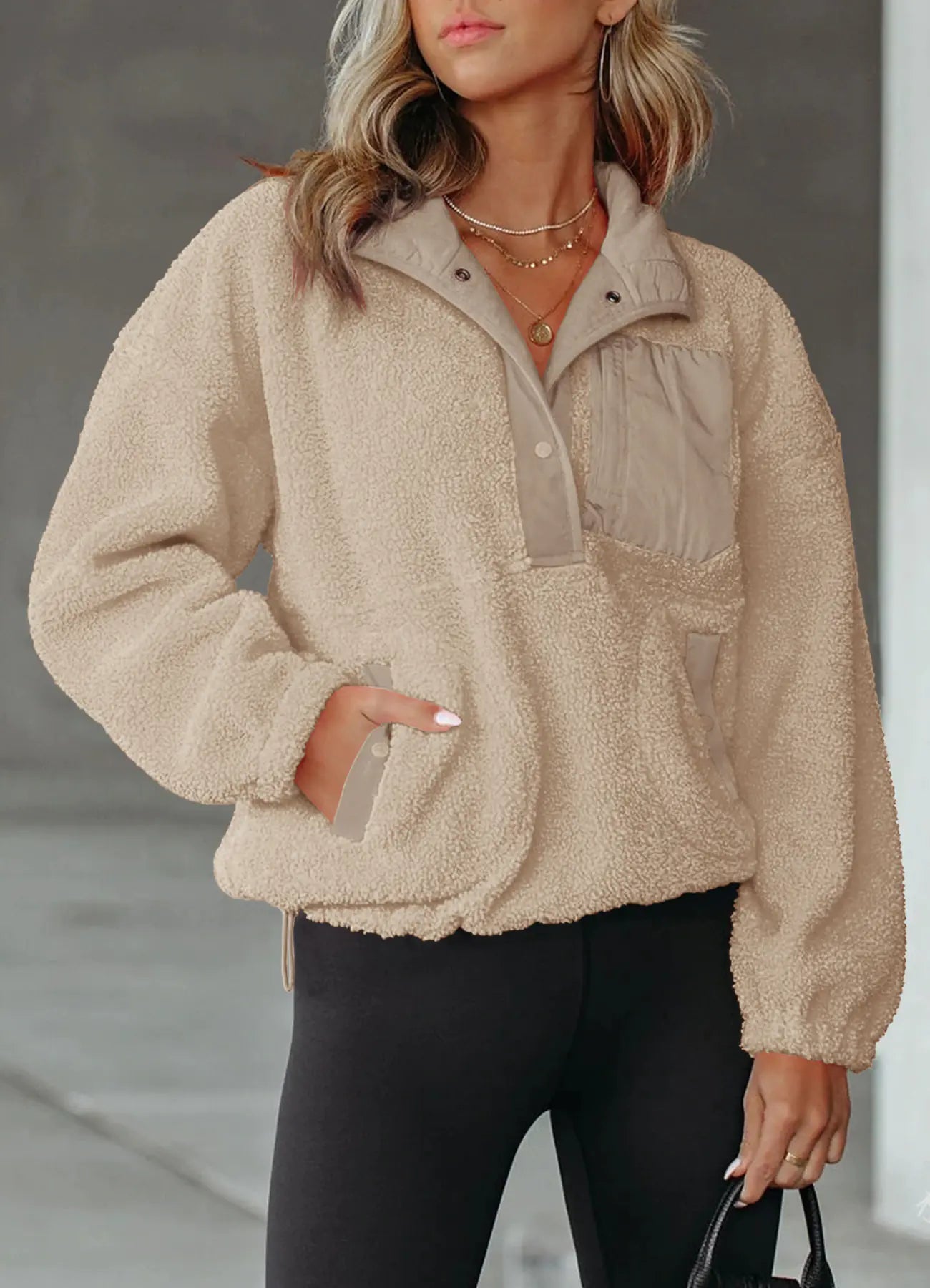 Color Block Half-Zip Pullover Sweatshirt for Women