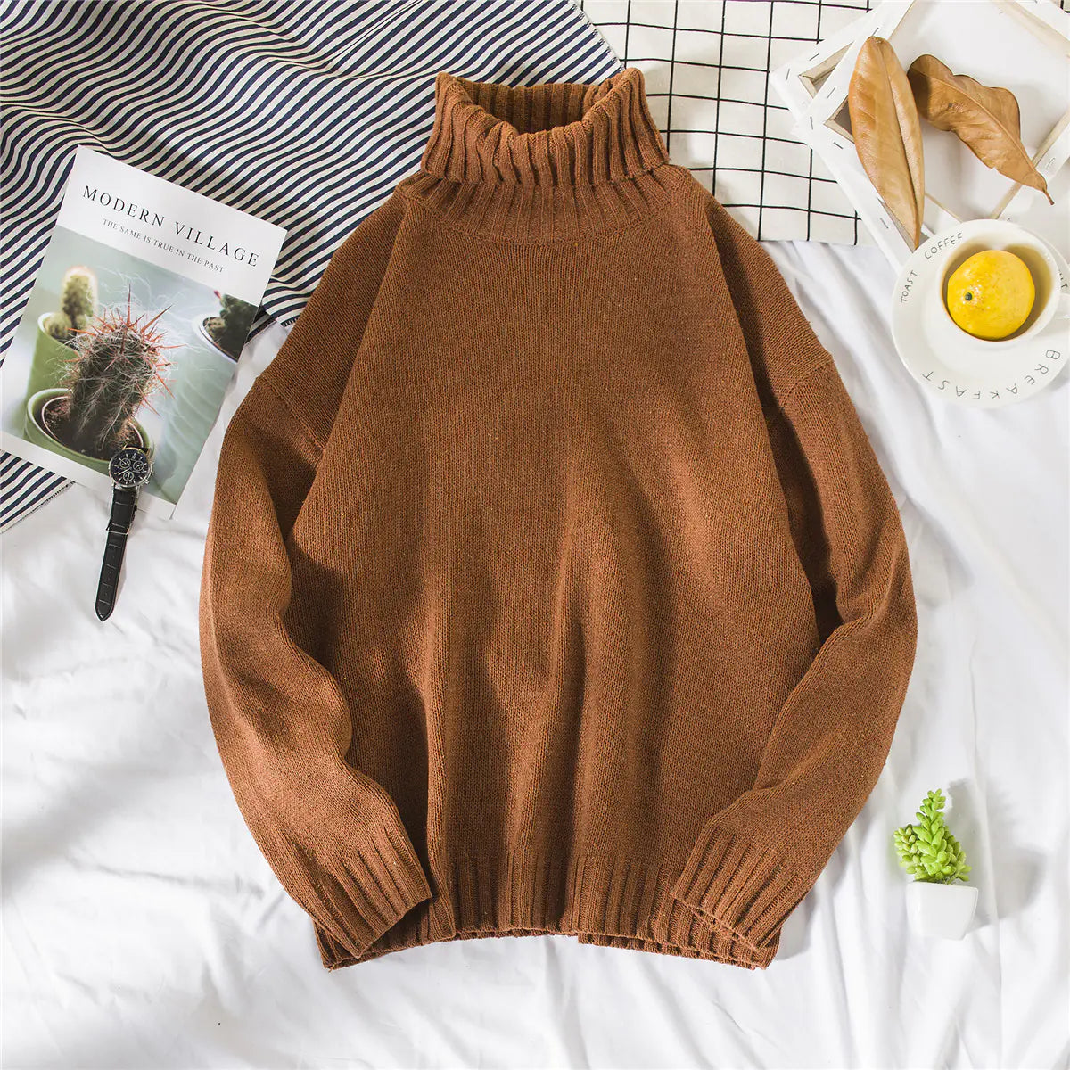 Men's Korean Style High Neck Loose Knit Sweater