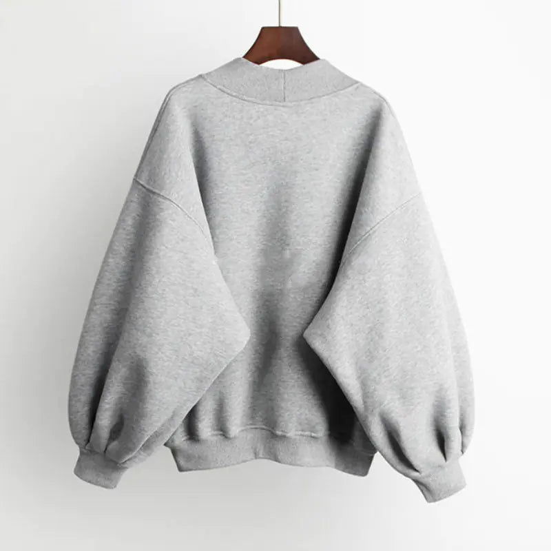 Thick O-Neck Hoodies for Women with Lantern Sleeves