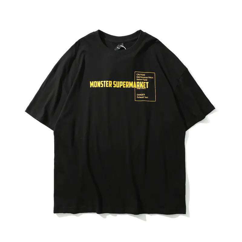 Men's Loose Fit Cotton T-Shirt with Godzilla Print