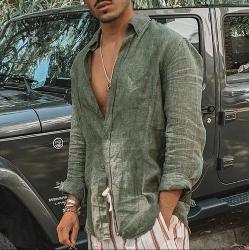 2024 Men's Long Sleeve Cotton Linen Button Shirt