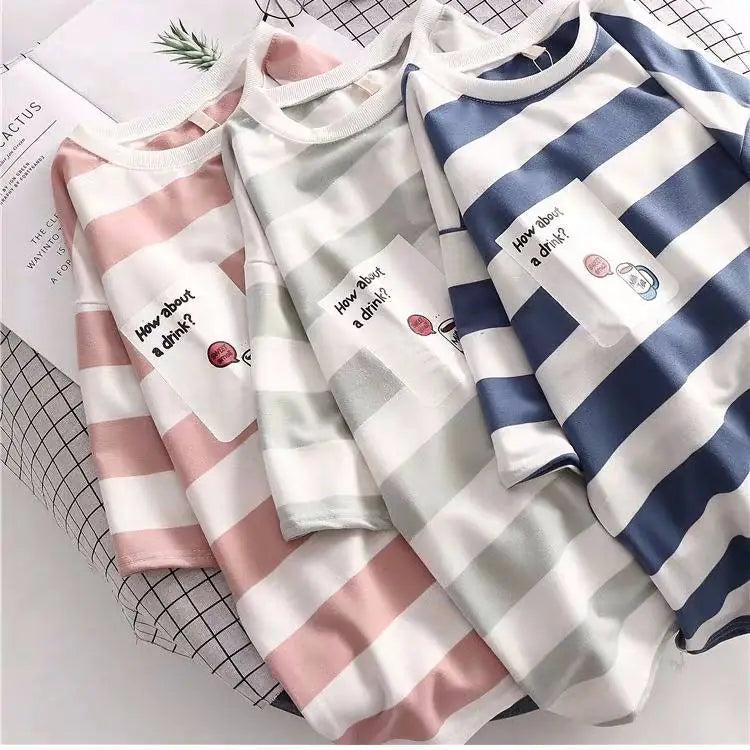 Summer Korean Style Loose Striped Short Sleeve T-Shirt