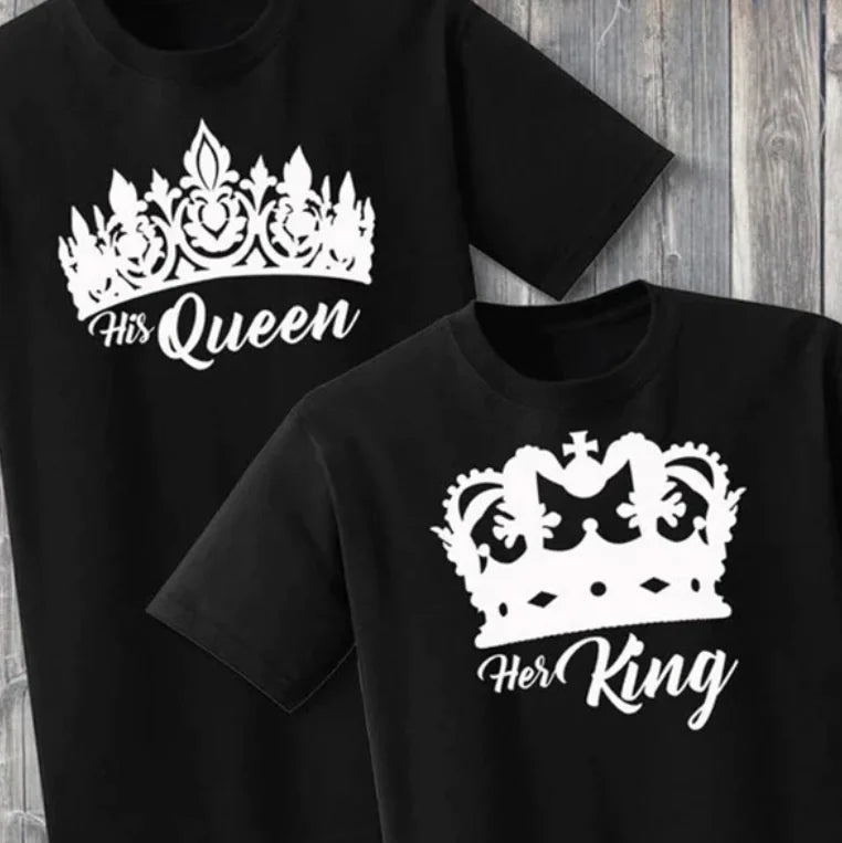 Couple's King Queen Letter Print Short Sleeve T-Shirt