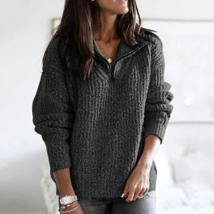 Women’s Plus Size Black Half-Zip Long Sleeve Sweater
