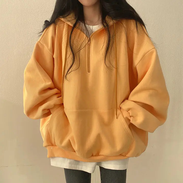 Fleece-lined Pullover Zipper Hoodie for Women
