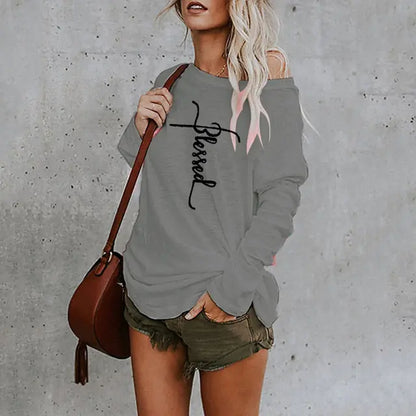 Women's Loose Fit Letter Print Long Sleeve T-Shirt