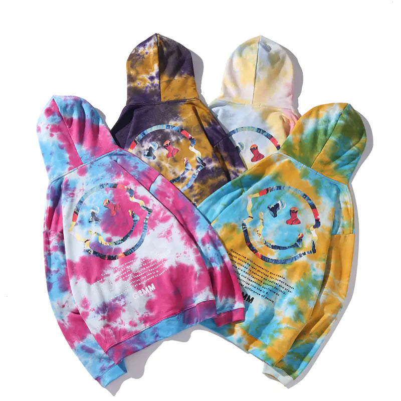 Tie-Dye Smiley Face Hoodies for Couples