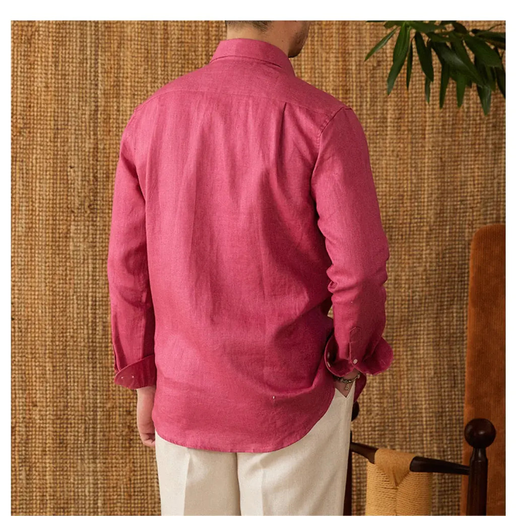 White For Men Linen Italian Long Sleeve Casual Shirt