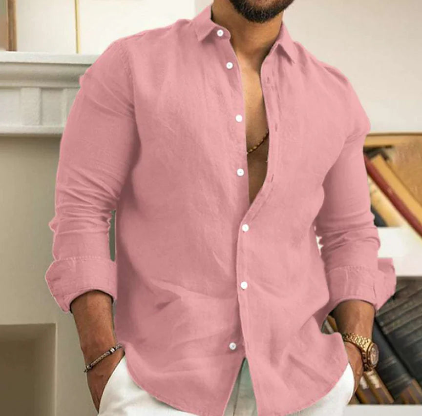 Men's Linen Button-Up Beach Shirt