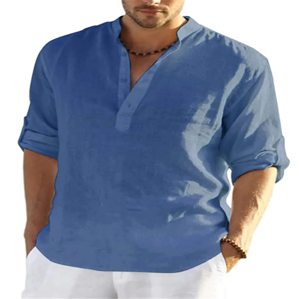 2023 Men's Casual Long Sleeve Cotton Linen Shirt