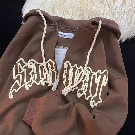 Vintage Harajuku Women's Zipper Hoodie - Y2K Street Wear
