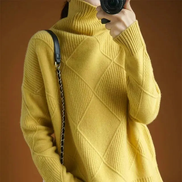 Wool High-Neck Thick Knitted Sweater for Women