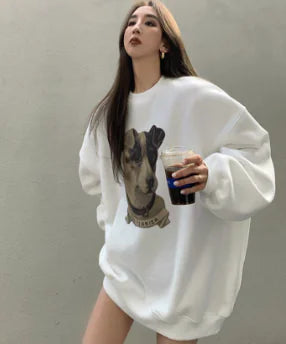 Loose Round Neck Printed Women's Sweater