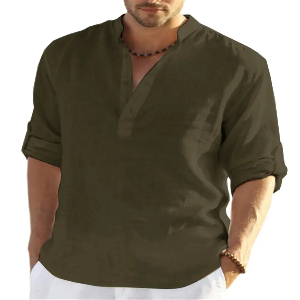 2023 Men's Casual Long Sleeve Cotton Linen Shirt