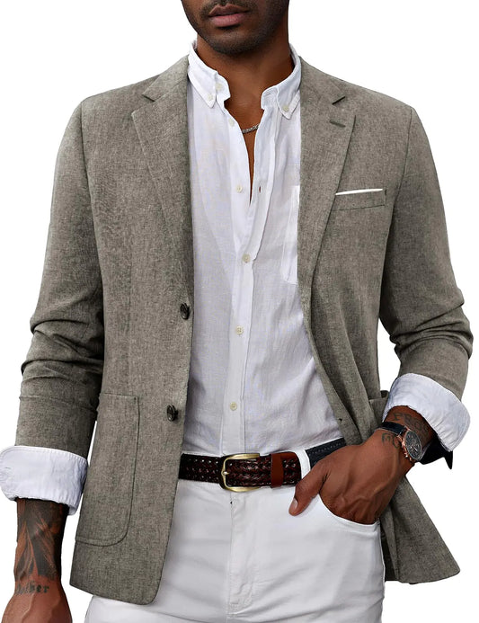 Mens Casual Blazer Slim Fit Suit Jackets 2 Button Lightweight Business Blazer Jackets Khaki