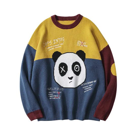 Japanese Retro Cartoon Panda Knit Sweater for Men
