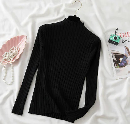 Chic High Neck Striped Sweater for Fall/Winter