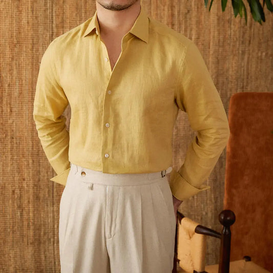 White For Men Linen Italian Long Sleeve Casual Shirt
