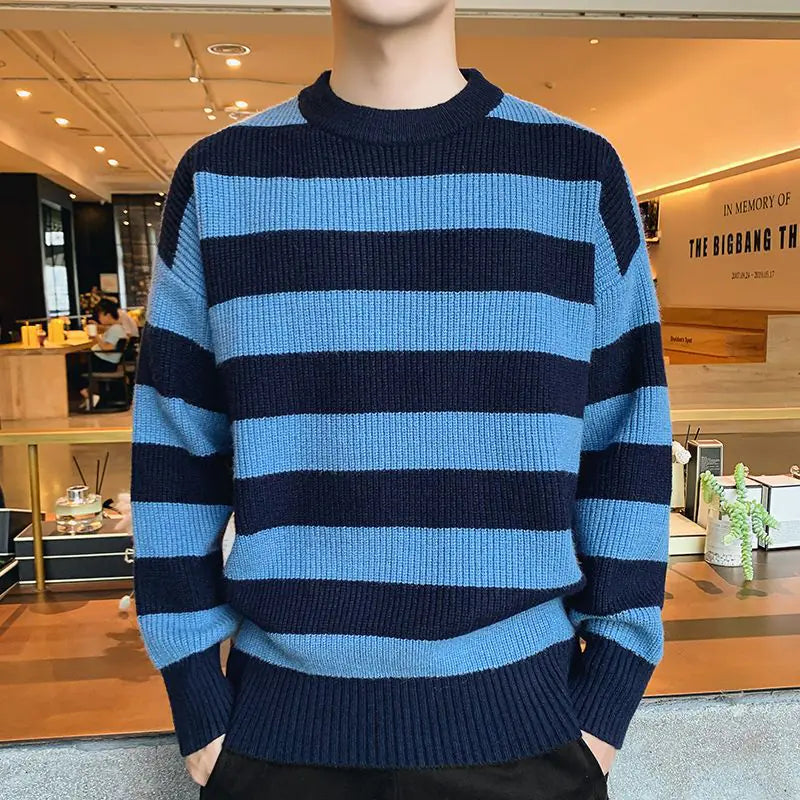 Men's Thick Knitted Round Neck Sweater for Autumn Winter