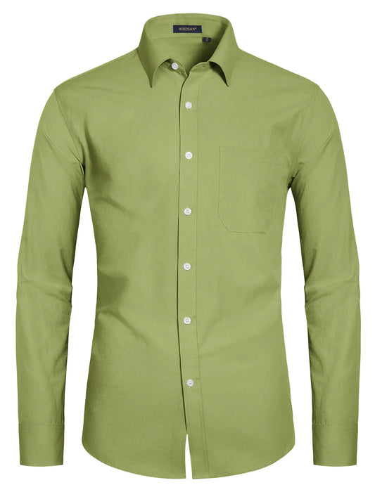 HISDERN Green Dress Shirts for Men Casual Botton Down Long Sleeve Shirts Business Regular Fit Cotton Formal Mens Shirts