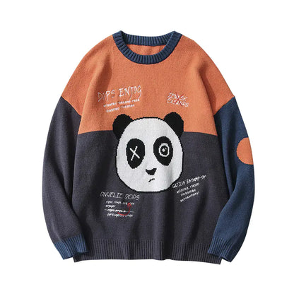 Japanese Retro Cartoon Panda Knit Sweater for Men