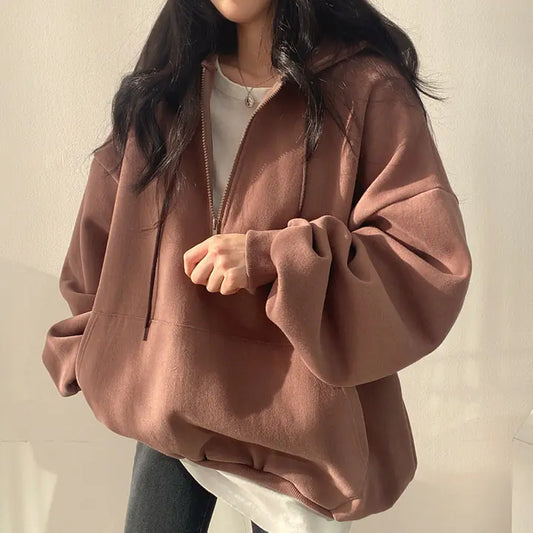 Fleece-lined Pullover Zipper Hoodie for Women