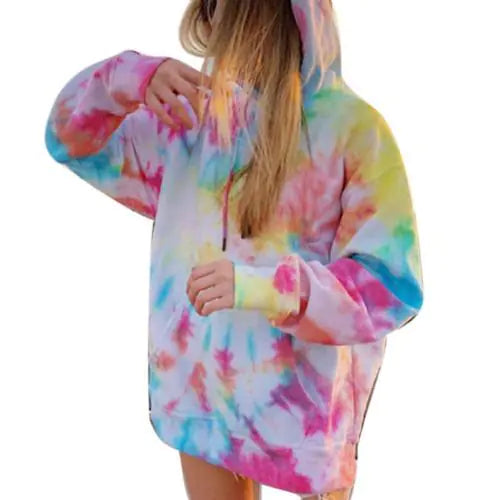Oversized Tie Dye Rainbow Hoodie for Women