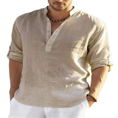 2023 Men's Casual Long Sleeve Cotton Linen Shirt