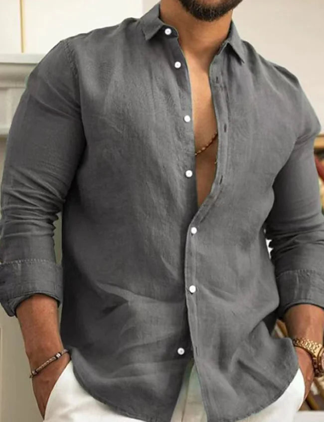 Men's Linen Button-Up Beach Shirt
