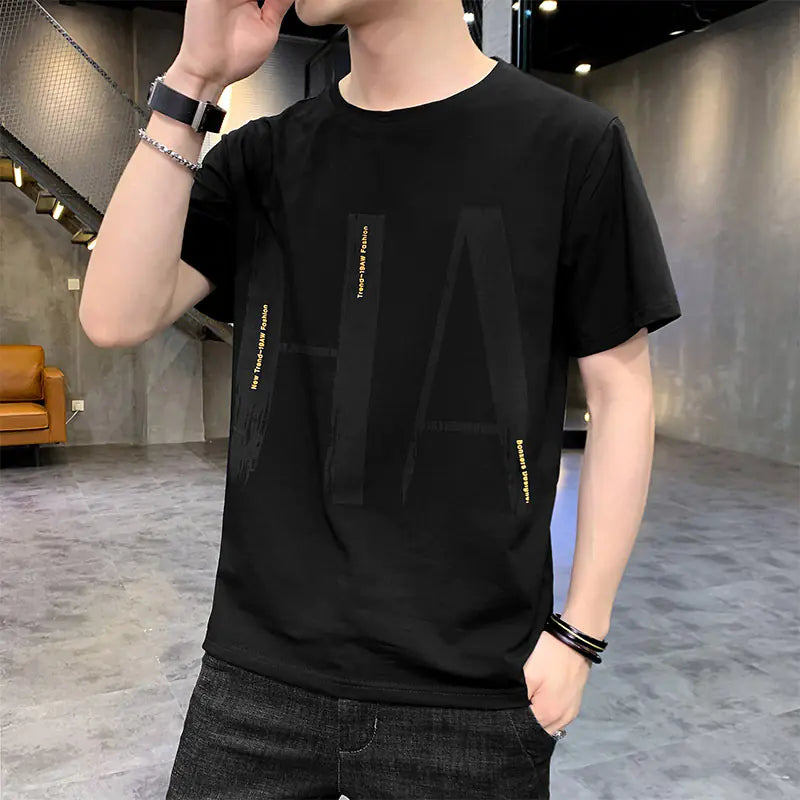 Summer Men's Loose Korean Style Short Sleeve T-Shirt