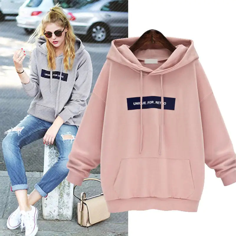 Loose Fit Plus Fleece Hooded Sweater for Students