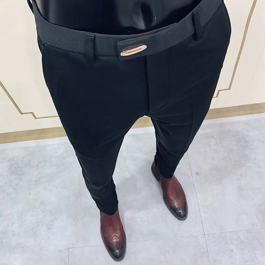 Men's Casual Business Suit Pants - Solid Color Fall Style