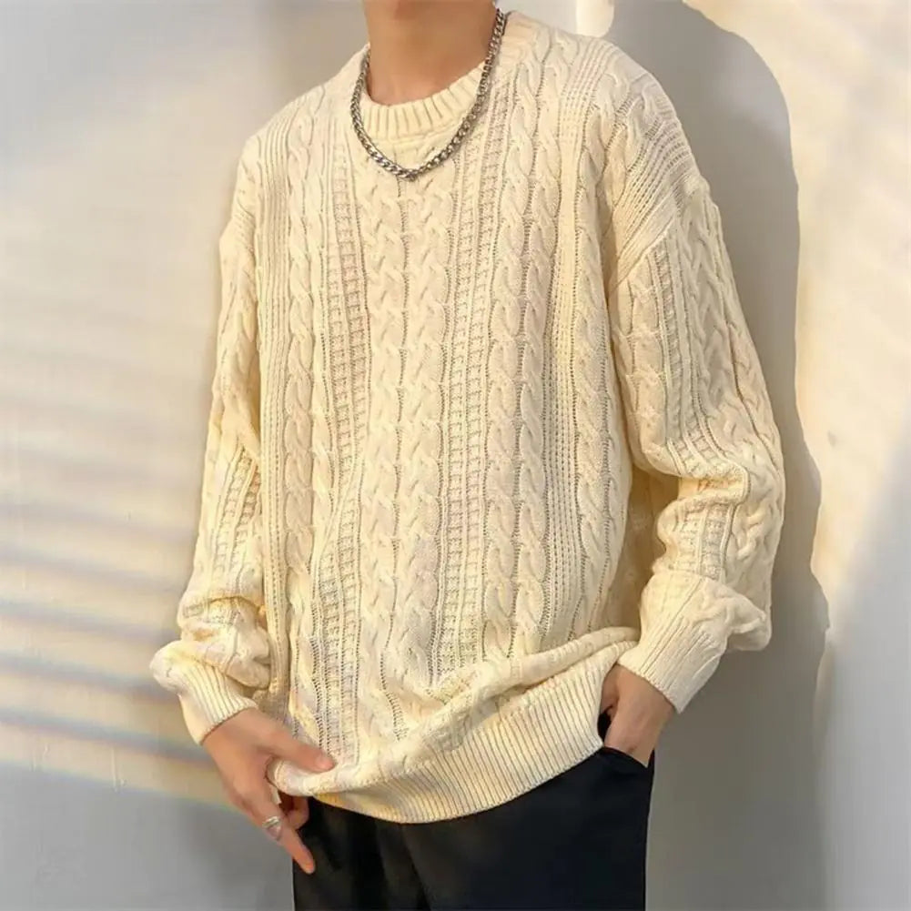 Korean Knitted Pullover Sweater for Men in Solid Color